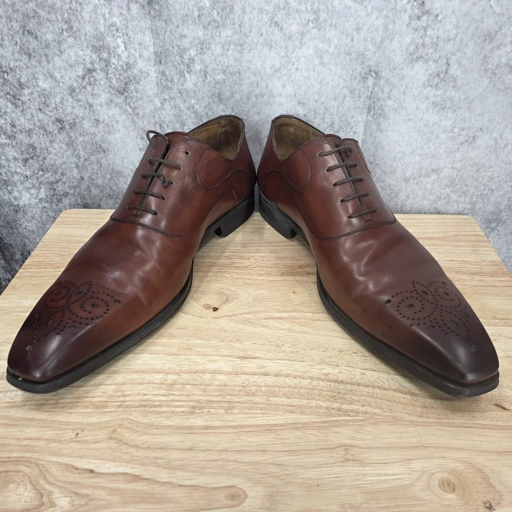 Magnanni Oxford Shoes Mens‎ 14 Brown Leather Brogue Lace Up Derby Dress Shoes